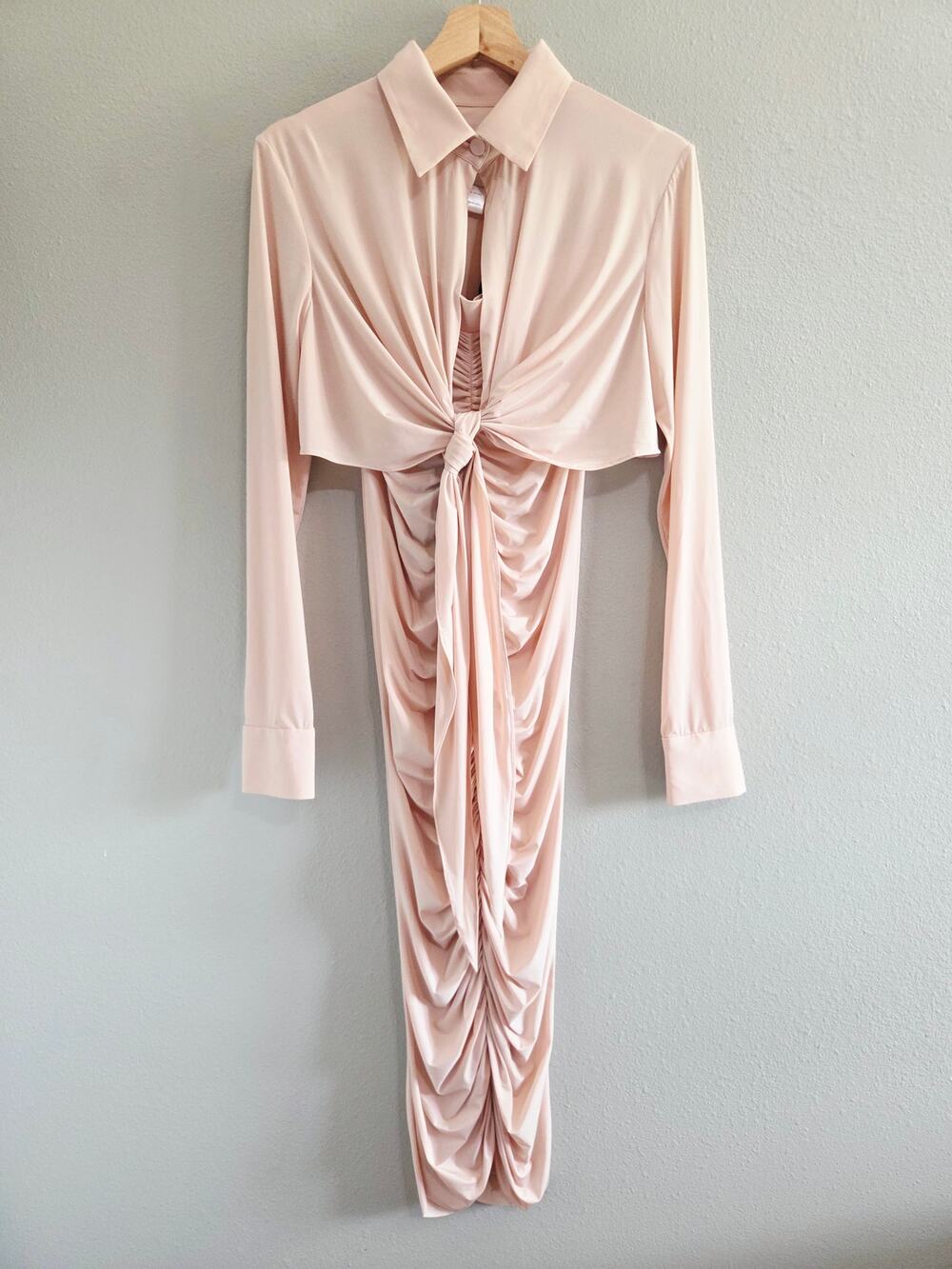 Alex Perry 2 Pc Set Long Sleeve Top & Ruched Maxi Skirt AUS 6/ US 2 Blush Pink